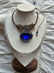 Micro Macrame Necklace with Rare Vintage Cobalt Czech Glass