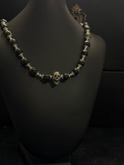 Black Onyx Silver Skull Necklace