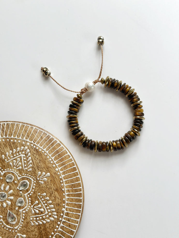 Tigers Eye and 18k Gold Filled Hematite Bracelet