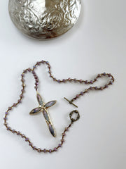 Lavender Hand Tied Crystal Cross Pendant