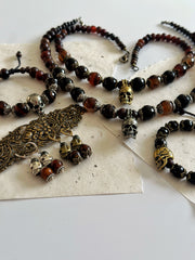 Antique Gold and Agate Skull Necklace