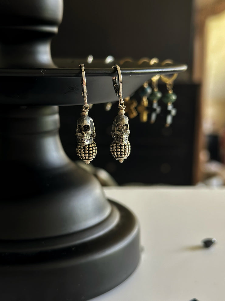 Antique Pewter Skull Earrings