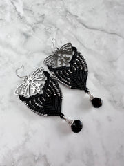 Beaded Butterfly Macrame Onyx Earrings