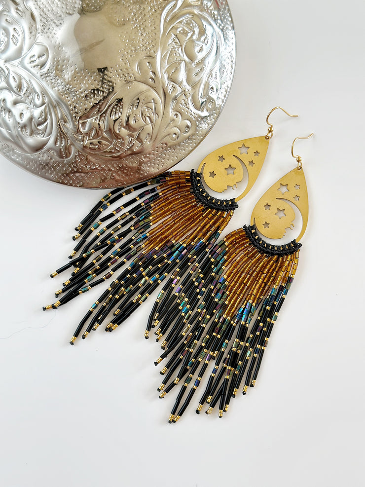 Beaded Luna Fringe Earrings