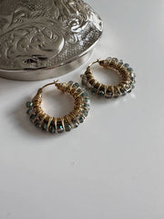 Gold Plated Stainless Steel Medium Hoops Aquamarine