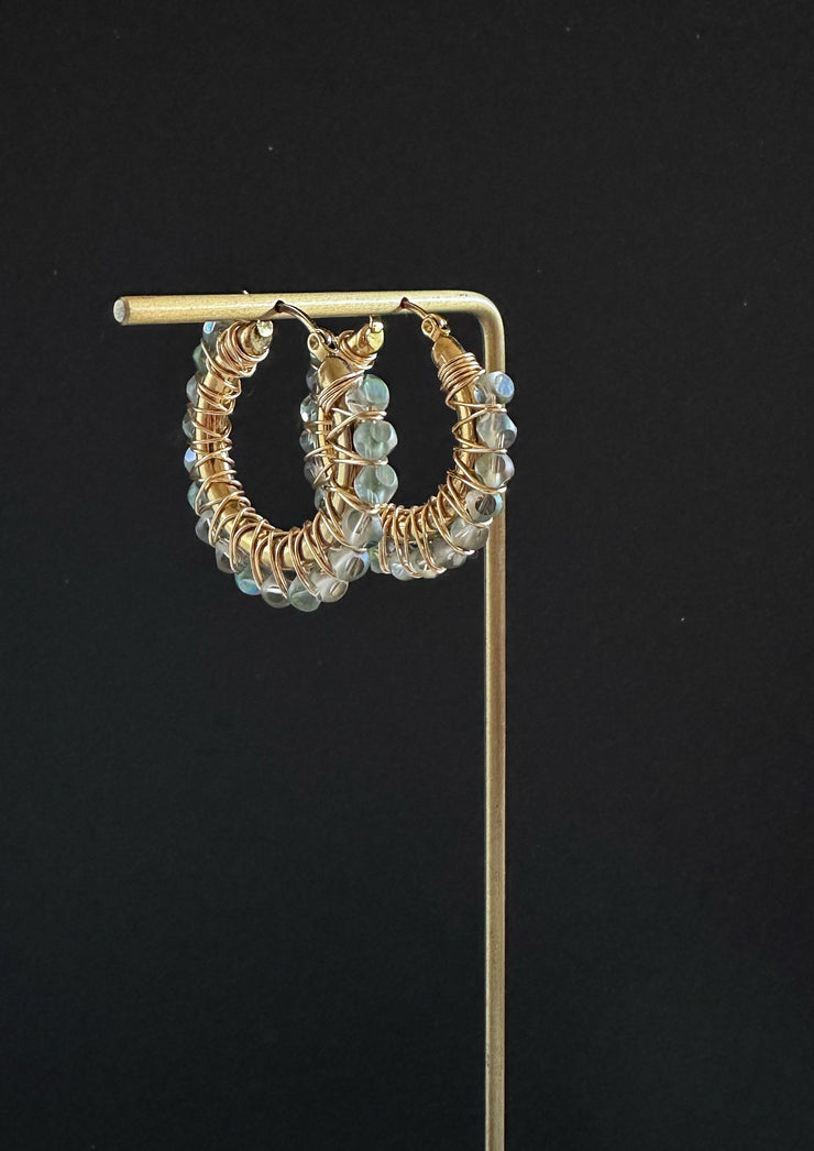 Gold Plated Stainless Steel Medium Hoops Aquamarine