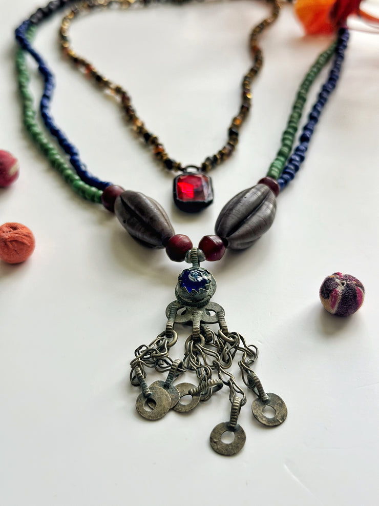Ethnic Beaded Necklace with Vintage Afghani Pendant