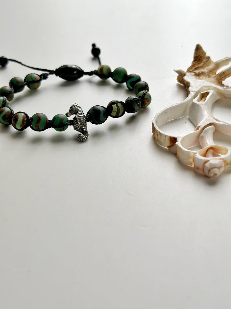 Silver Seahorse Tibetan Agate Bracelet