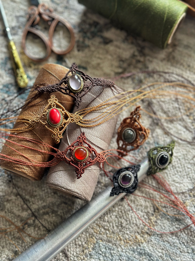 Red Onyx Macrame Ring