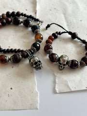 Sterling Silver and Agate Skull Necklace