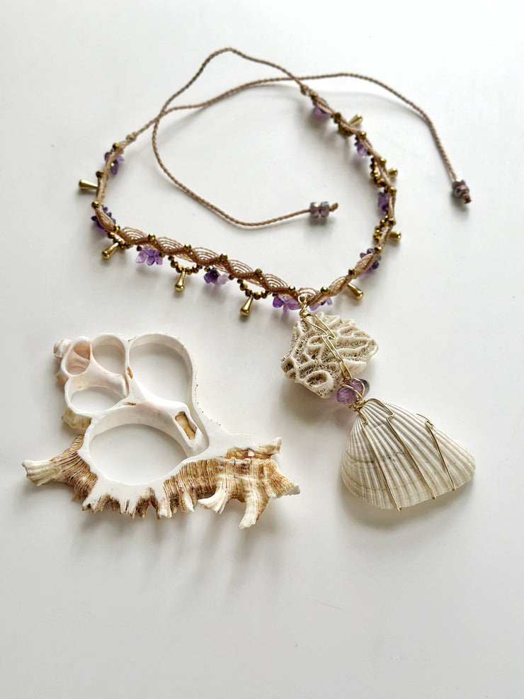 Natural Seashell and Amethyst Choker