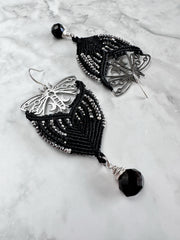 Beaded Butterfly Macrame Onyx Earrings