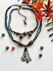 Ethnic Beaded Necklace with Vintage Afghani Pendant