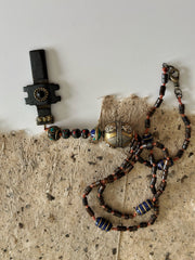 Hand Knotted Rosary with Carved Bone Inlaid Lapiz Lazuli Cross