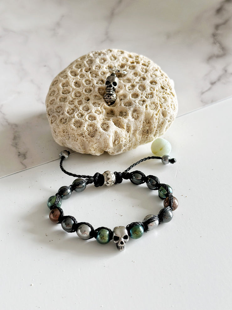 Hematite Skull Bracelet