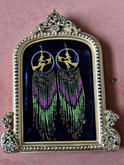 Spooky Season Purple and Green Beaded Fringe Earrings