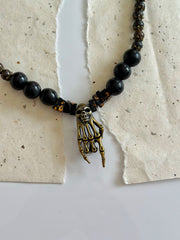 Antique Gold Rock n Roll Skull Necklace
