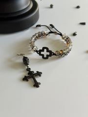 Gun Metal Skull and Antique Cross Earring