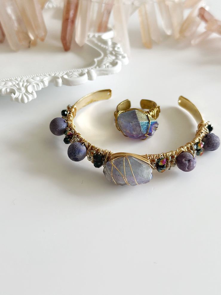 Aura Quartz Brass Cuff