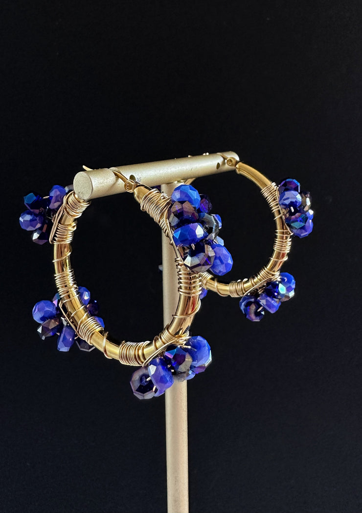 Royal Blue Duo Chrome Flower Hoops