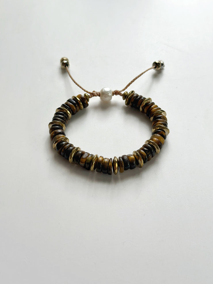Tigers Eye and 18k Gold Filled Hematite Bracelet