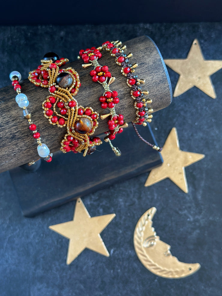 Crystal Beads and Brass Tear Drops Bracelet