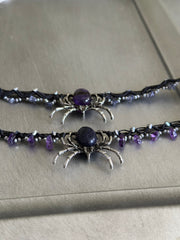 Blue Goldstone Spider and Amethyst Macrame Choker