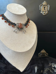 Goldstone and Amber Gemstone Spider Macrame Choker