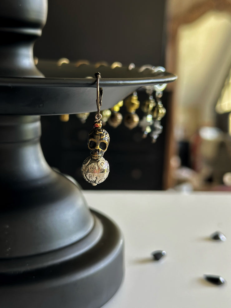 Single Antique Gold Skull Earring