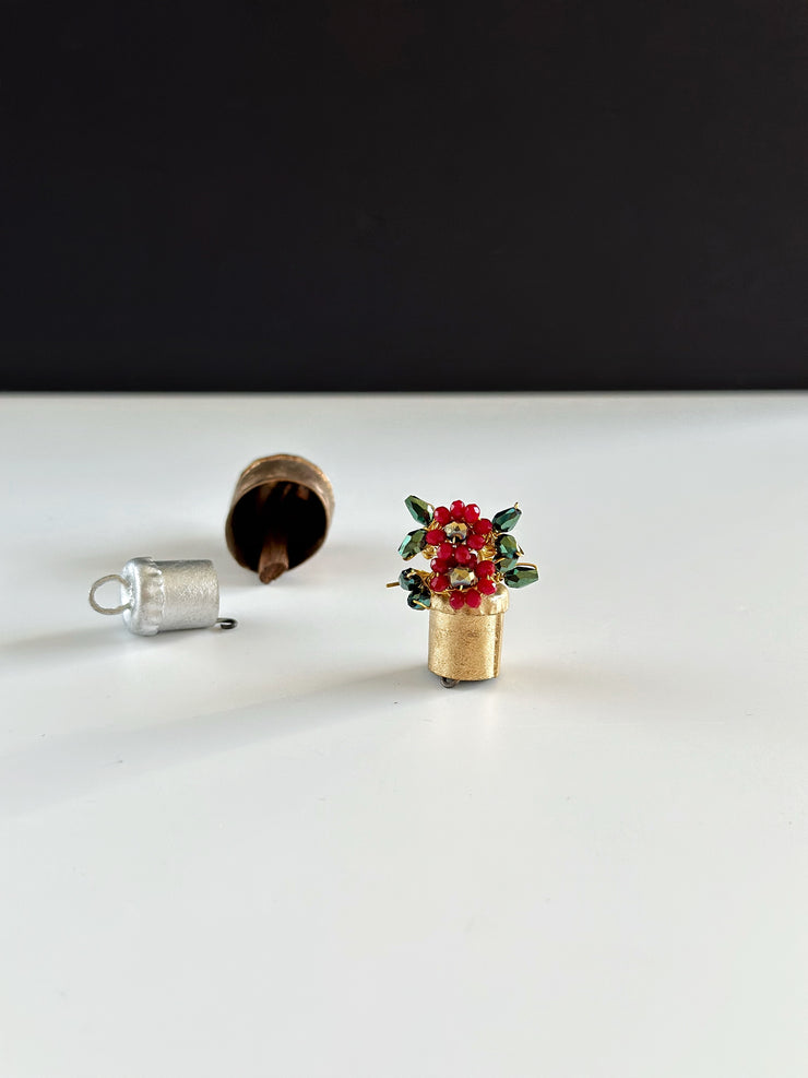 Hand Wrapped Red Flower with Metallic Green Leaves Hoops Extra Small