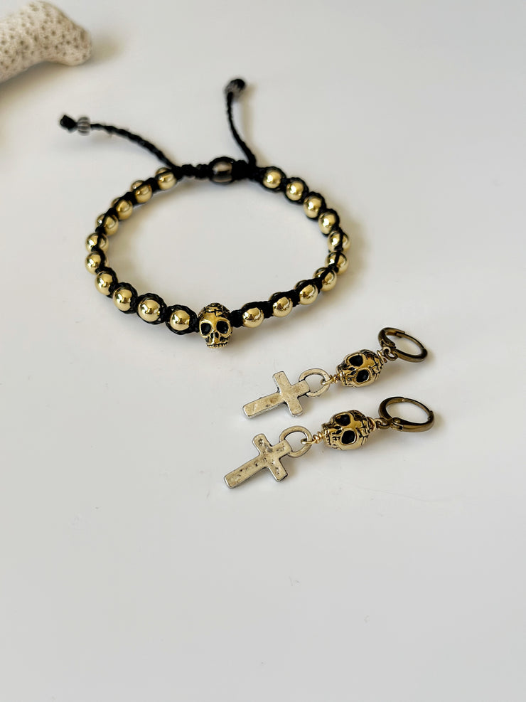 Skull and Cross Earrings Gold