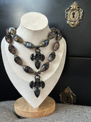 Dragon Vein Agate Skull Dagger Necklace
