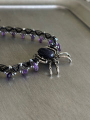 Blue Goldstone Spider and Amethyst Macrame Choker