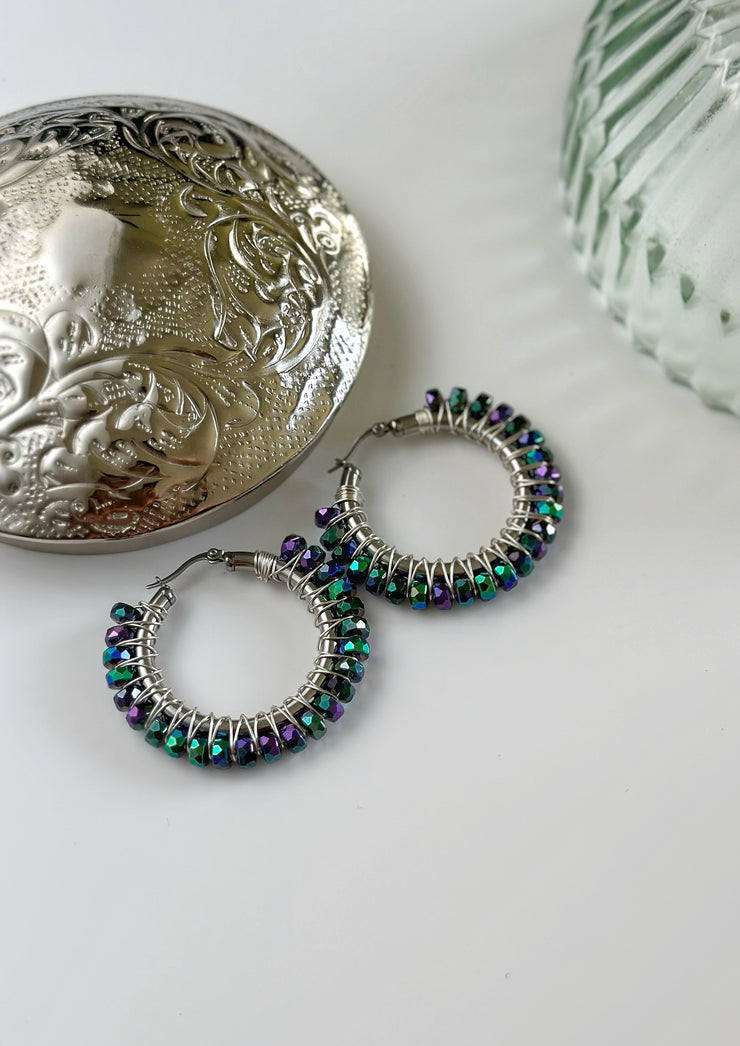 Duo Chrome Blue Purple and Green Large Hoops