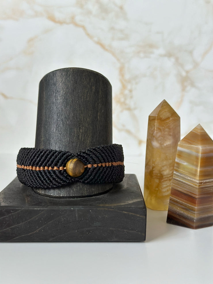 Mens Macrame Cuff with Matte Tigers Eye