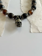 Sterling Silver and Agate Skull Necklace