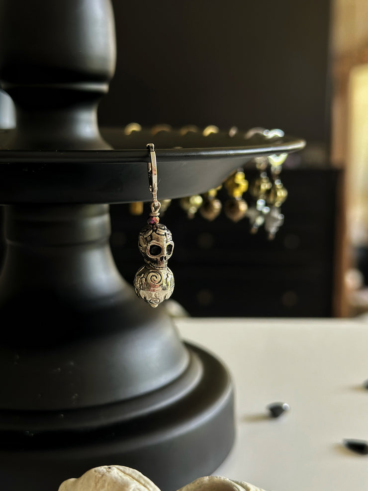 Single Silver Skull and Orb Earring