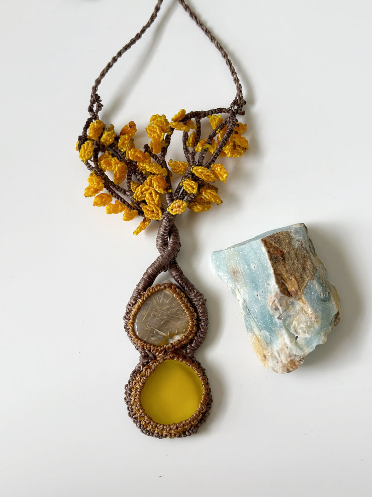 Agate and Yellow Onyx Tree of Life Necklace