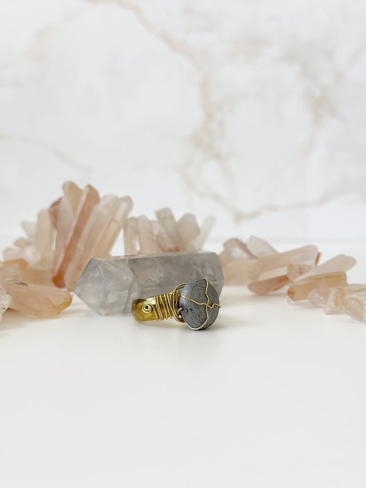 Silver Druzy Brass Ring