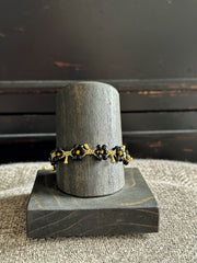 Black Beaded Flower with Brass Stem Bracelet