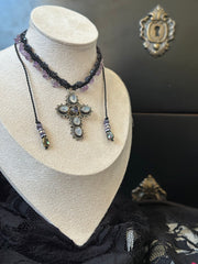 Quartz and Amethyst 925 Cross Macrame Choker