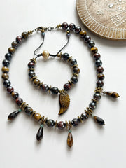 Electroplated Tigers Eye Bracelet with 18k Gold Filled Hematite