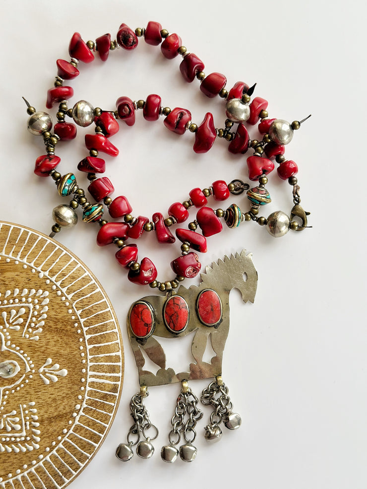 Unique Ethnic Afghan Horse Coral Necklace