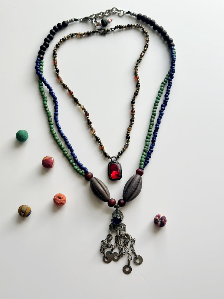 Ethnic Beaded Necklace with Vintage Afghani Pendant