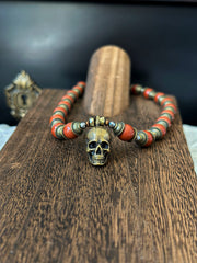 Red Jade Bronze Skull Necklace