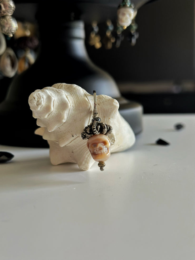 Pirate Skull Earring Carved Pearl