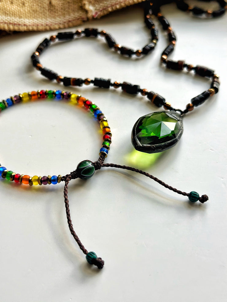 Crystal Black Lip Shell and Hematite Hand Knotted Necklace