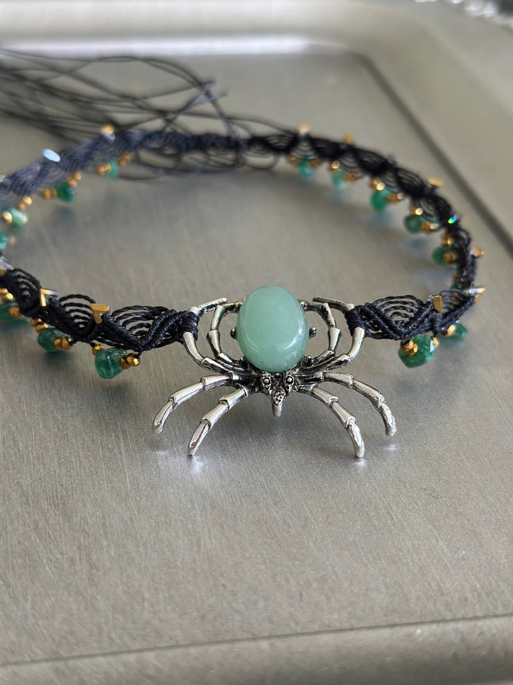 Jade Spider and Aventurine Chips Macrame Choker