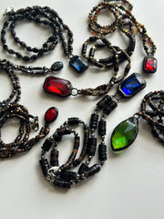 Crystal Black Lip Shell and Hematite Hand Knotted Necklace