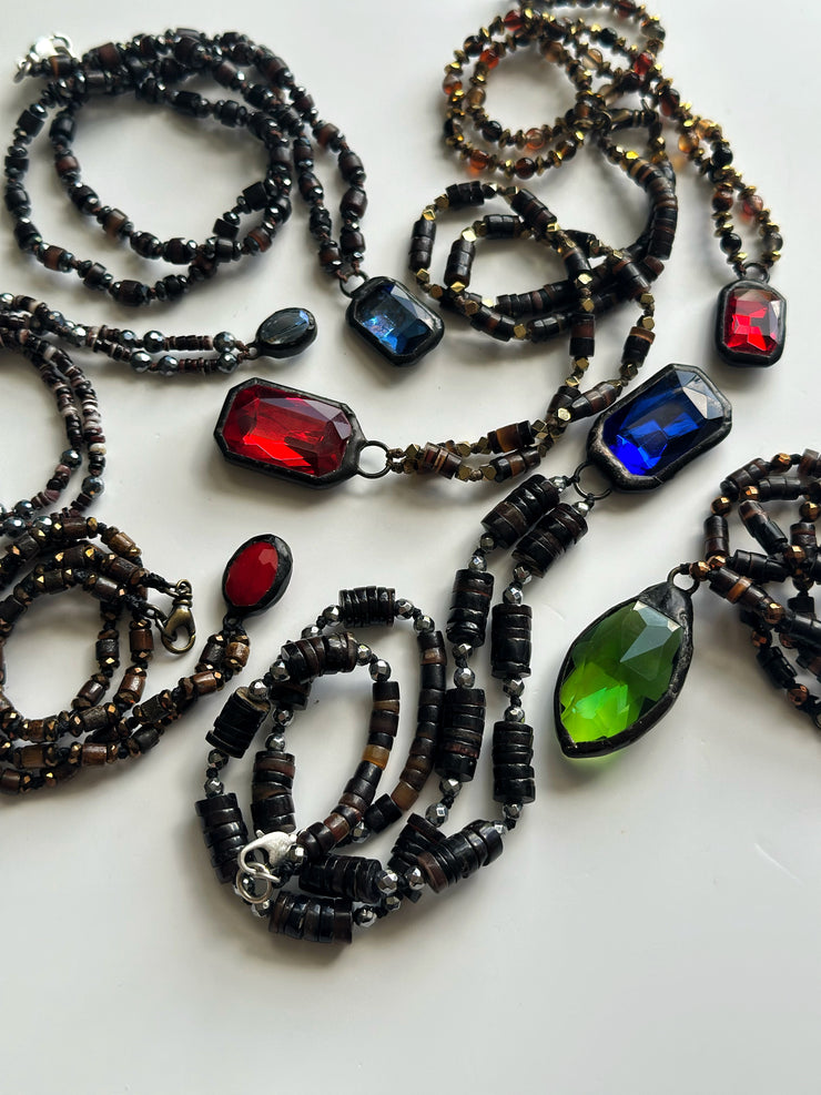 Crystal Black Lip Shell and Hematite Hand Knotted Necklace